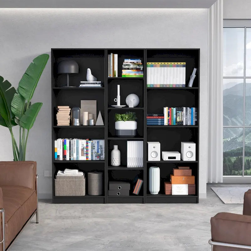 Ensemble de 3 bibliothèques à 4 étagères blanc/multicolore/noir, pour 1 pièce