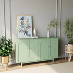 Armoire de rangement 4 portes vert menthe/blanc avec pieds en pin, individuelle