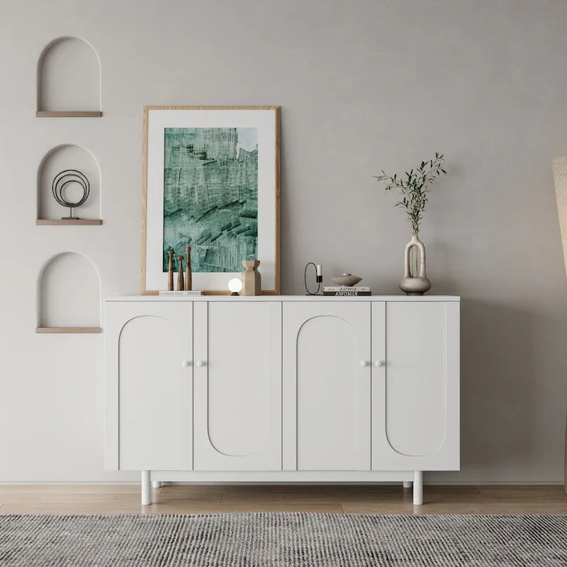 Armoire de rangement 4 portes vert menthe/blanc avec pieds en pin, individuelle