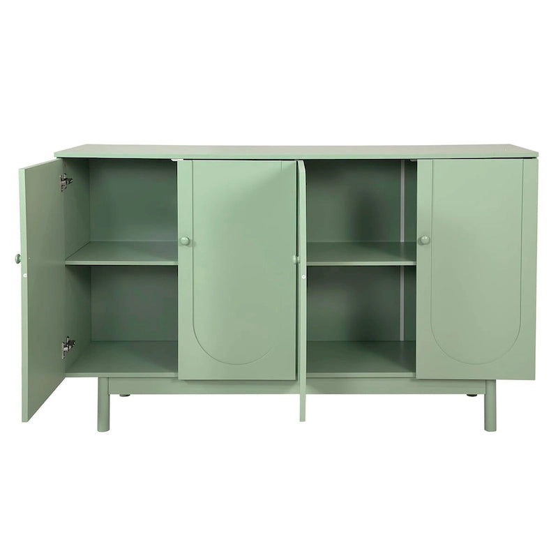Armoire de rangement 4 portes vert menthe/blanc avec pieds en pin, individuelle
