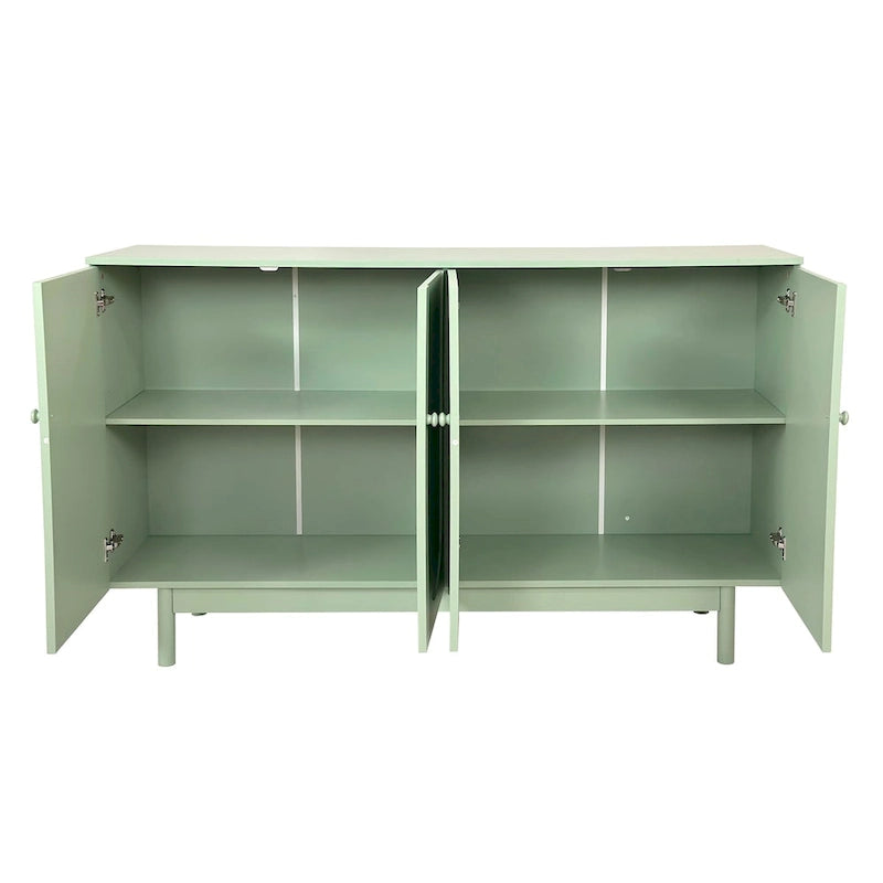 Armoire de rangement 4 portes vert menthe/blanc avec pieds en pin, individuelle