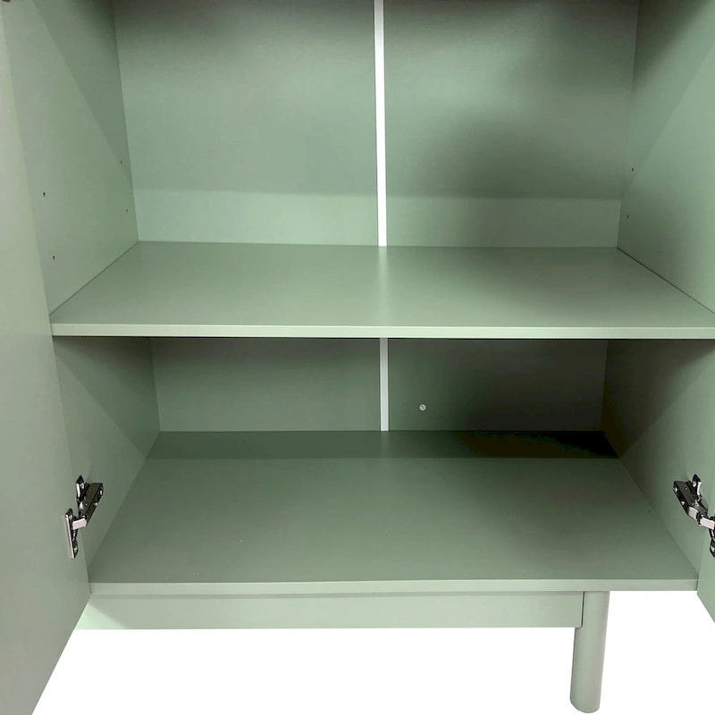 Armoire de rangement 4 portes vert menthe/blanc avec pieds en pin, individuelle