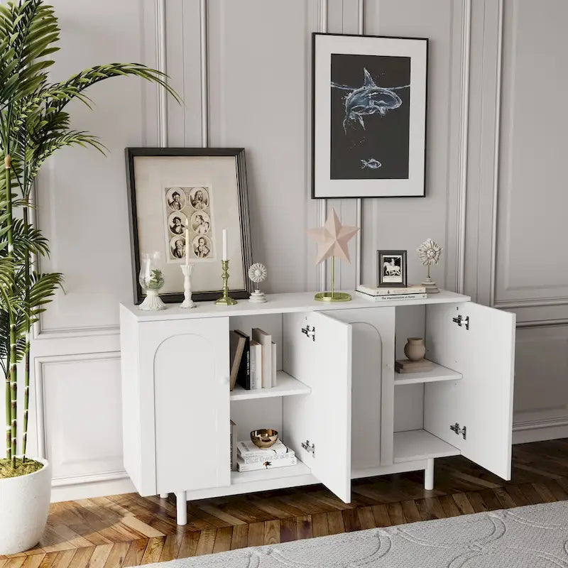 Armoire de rangement 4 portes vert menthe/blanc avec pieds en pin, individuelle