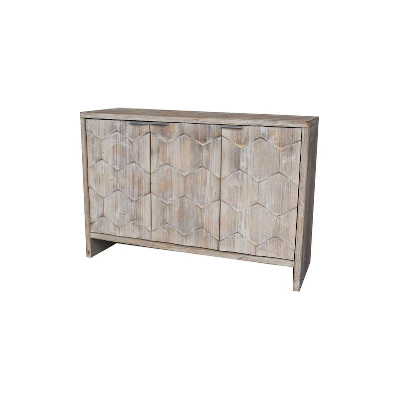 Buffet en bois naturel à 3 portes avec portes cannelées