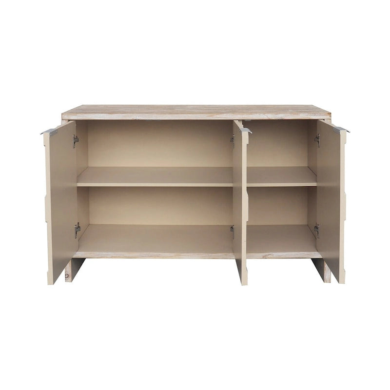 Buffet en bois naturel à 3 portes avec portes cannelées