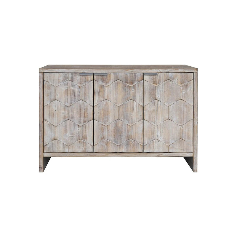 Buffet en bois naturel à 3 portes avec portes cannelées
