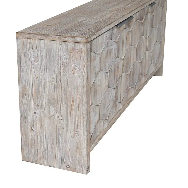 Buffet en bois naturel à 3 portes avec portes cannelées