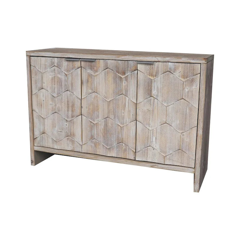 Buffet en bois naturel à 3 portes avec portes cannelées