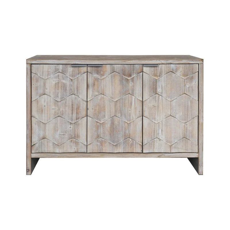 Buffet en bois naturel à 3 portes avec portes cannelées