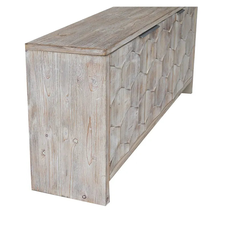 Buffet en bois naturel à 3 portes avec portes cannelées