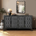 Buffet en bois sculpté floral noir antique à 4 portes, style campagnard