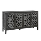 Buffet en bois sculpté floral noir antique à 4 portes, style campagnard