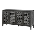 Buffet en bois sculpté floral noir antique à 4 portes, style campagnard