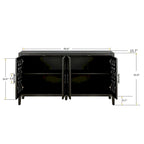 Buffet en bois sculpté floral noir antique à 4 portes, style campagnard