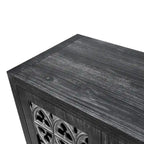 Buffet en bois sculpté floral noir antique à 4 portes, style campagnard