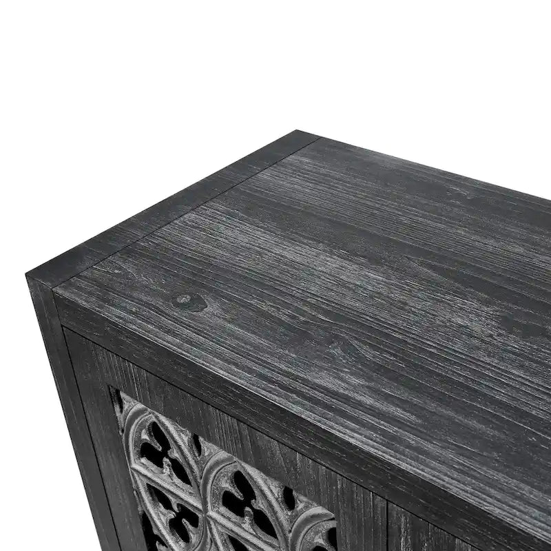 Buffet en bois sculpté floral noir antique à 4 portes, style campagnard