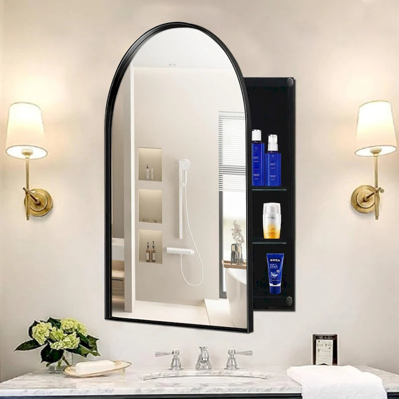 Meuble mural de salle de bain à cadre métallique avec miroir et étagères réglables