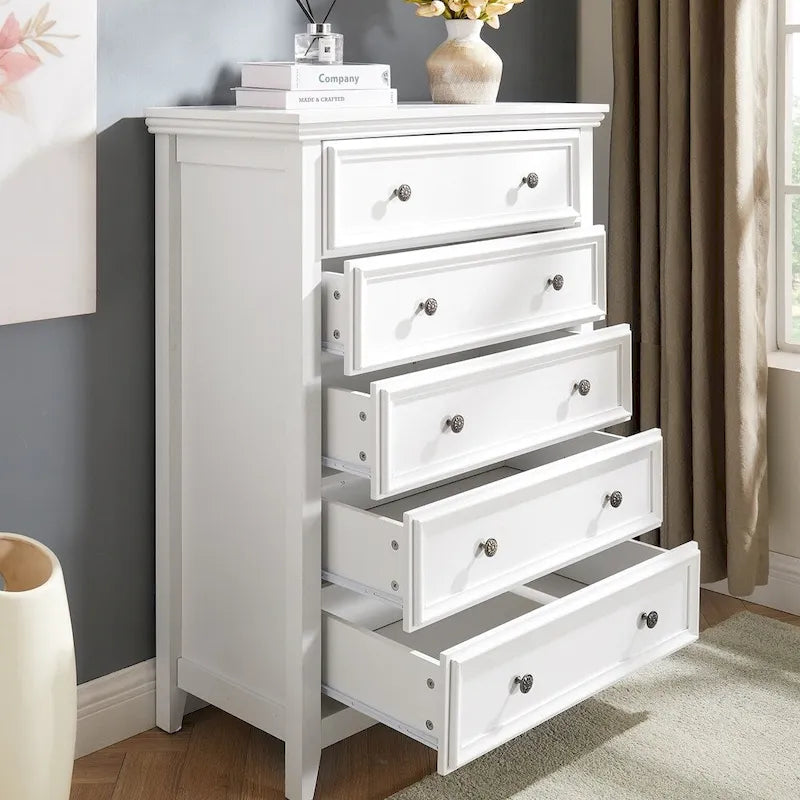 Commode en bois 5 tiroirs noir/blanc, utilisateur unique