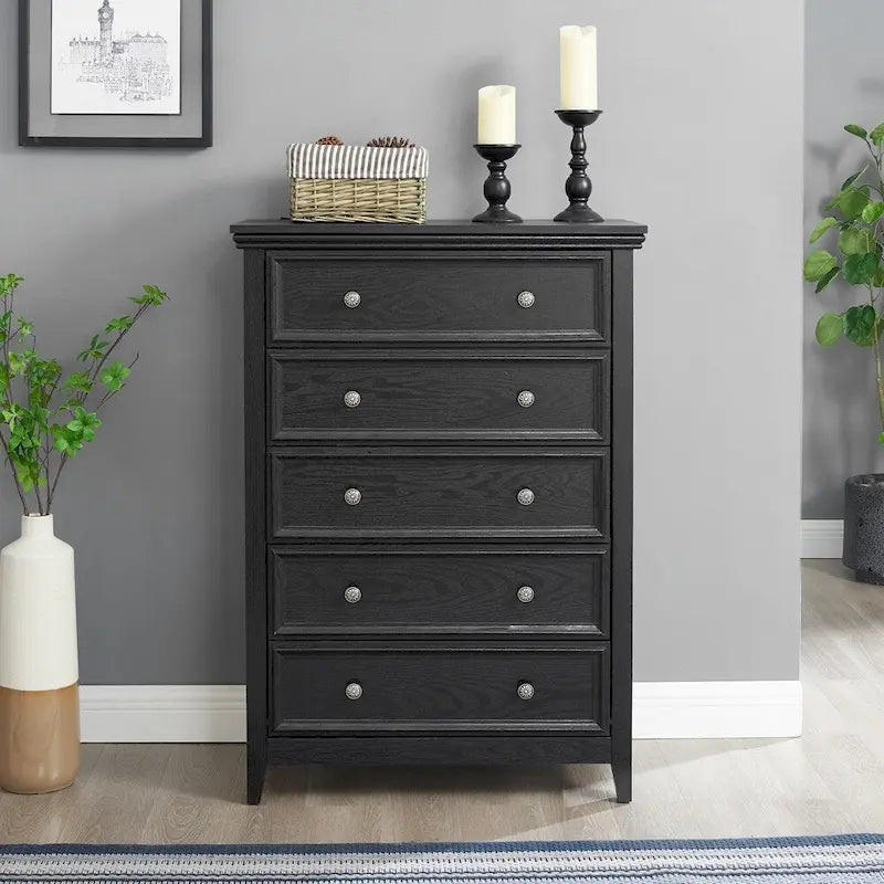 Commode en bois 5 tiroirs noir/blanc, utilisateur unique