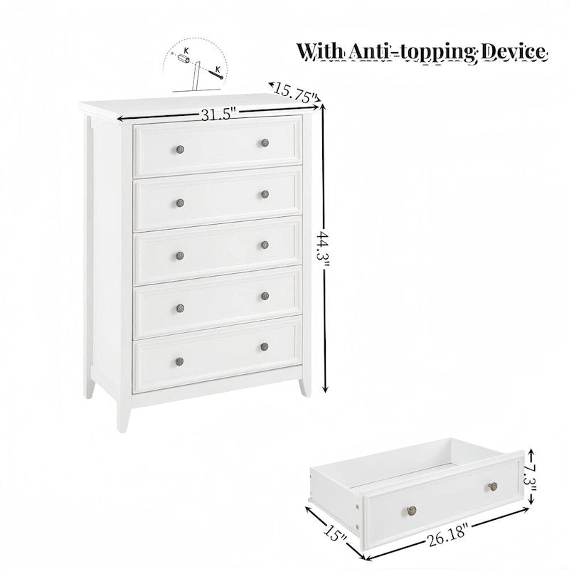 Commode en bois 5 tiroirs noir/blanc, utilisateur unique