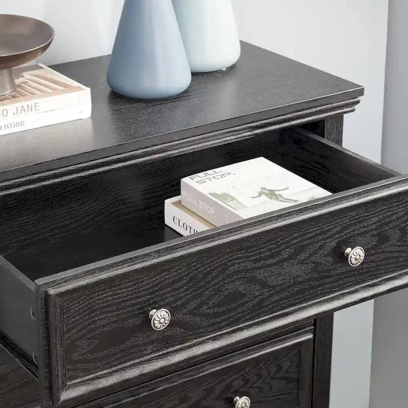 Commode en bois 5 tiroirs noir/blanc, utilisateur unique