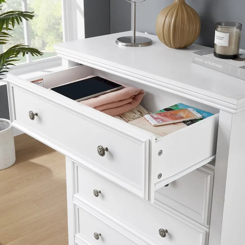 Commode en bois 5 tiroirs noir/blanc, utilisateur unique