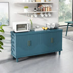 Buffet de rangement 4 portes, champagne et bleu, montage par 1 personne