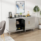 Buffet de rangement 4 portes, champagne et bleu, montage par 1 personne