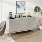 Buffet de rangement 4 portes, champagne et bleu, montage par 1 personne