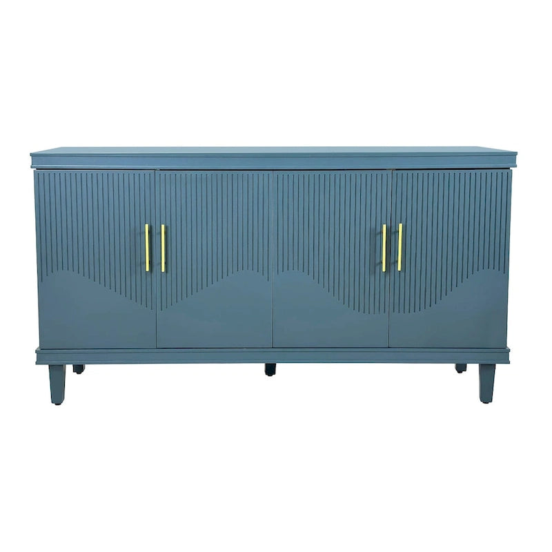 Buffet de rangement 4 portes, champagne et bleu, montage par 1 personne