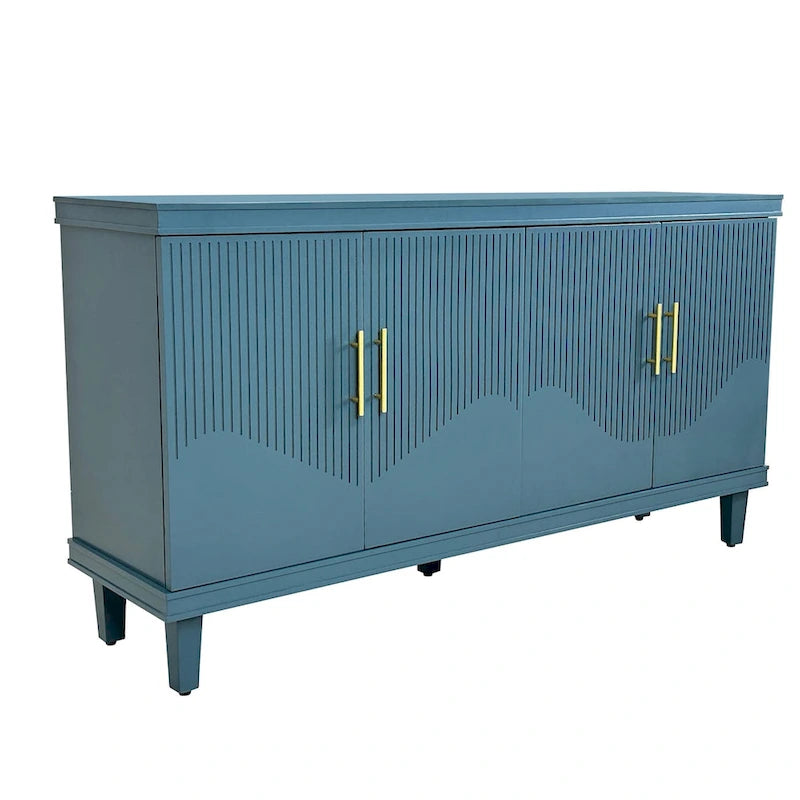 Buffet de rangement 4 portes, champagne et bleu, montage par 1 personne
