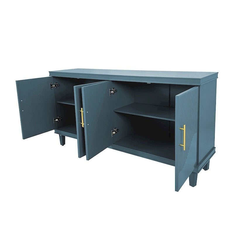 Buffet de rangement 4 portes, champagne et bleu, montage par 1 personne