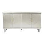 Buffet de rangement 4 portes, champagne et bleu, montage par 1 personne