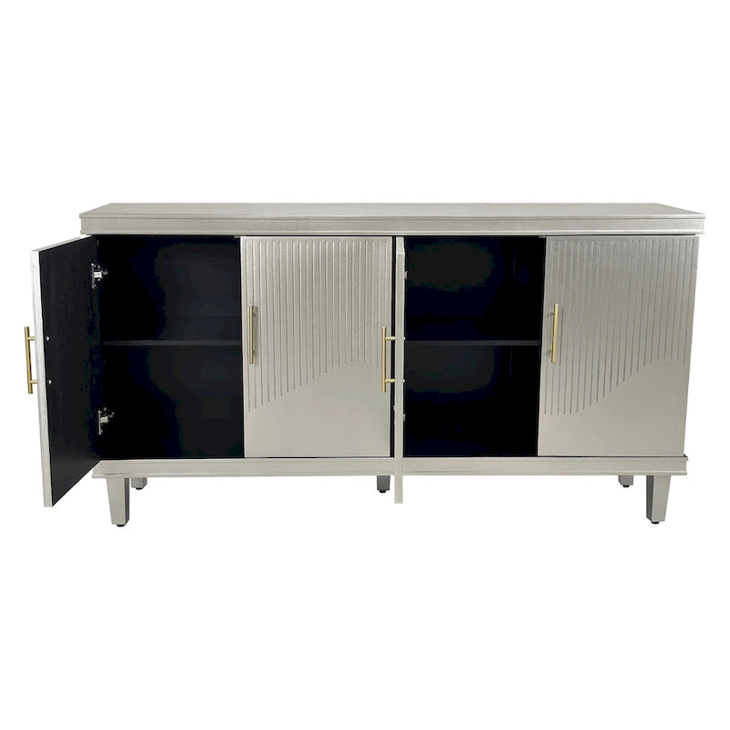 Buffet de rangement 4 portes, champagne et bleu, montage par 1 personne