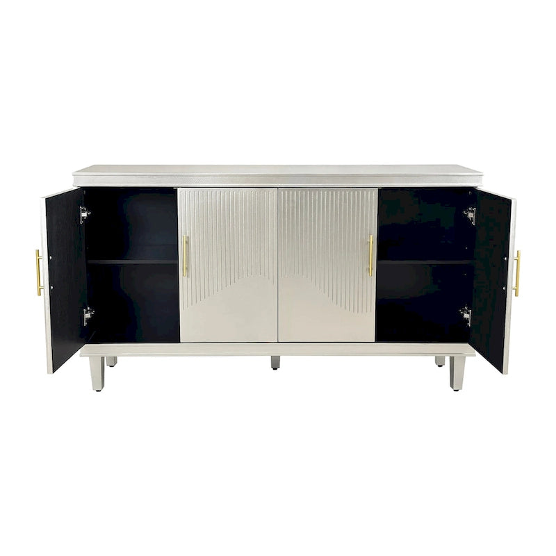Buffet de rangement 4 portes, champagne et bleu, montage par 1 personne