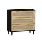 Commode de rangement à 3 tiroirs en rotin noir, simple