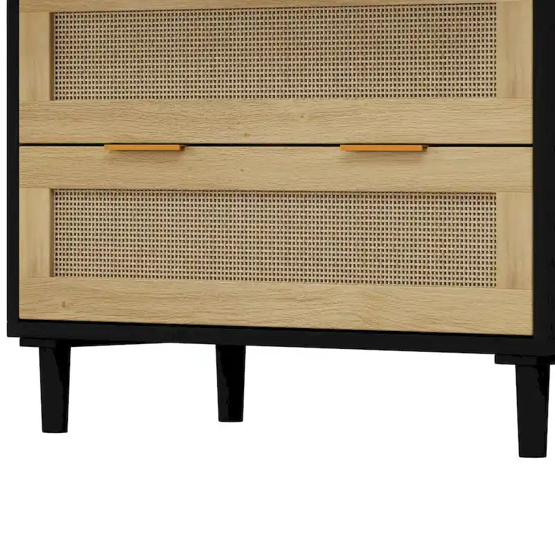 Commode de rangement à 3 tiroirs en rotin noir, simple