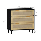 Commode de rangement à 3 tiroirs en rotin noir, simple