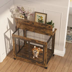 Cage pour chien de style meuble marron rustique avec doubles portes et plateau relevable, pour 1 chien, 80 cm (L) × 56 cm (P) × 63,5 cm (H)