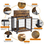 Cage pour chien de style meuble marron rustique avec doubles portes et plateau relevable, pour 1 chien, 80 cm (L) × 56 cm (P) × 63,5 cm (H)
