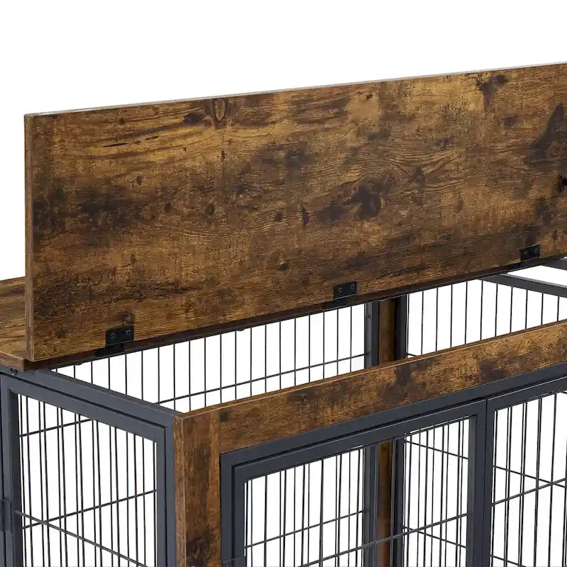 Cage pour chien de style meuble marron rustique avec doubles portes et plateau relevable, pour 1 chien, 80 cm (L) × 56 cm (P) × 63,5 cm (H)