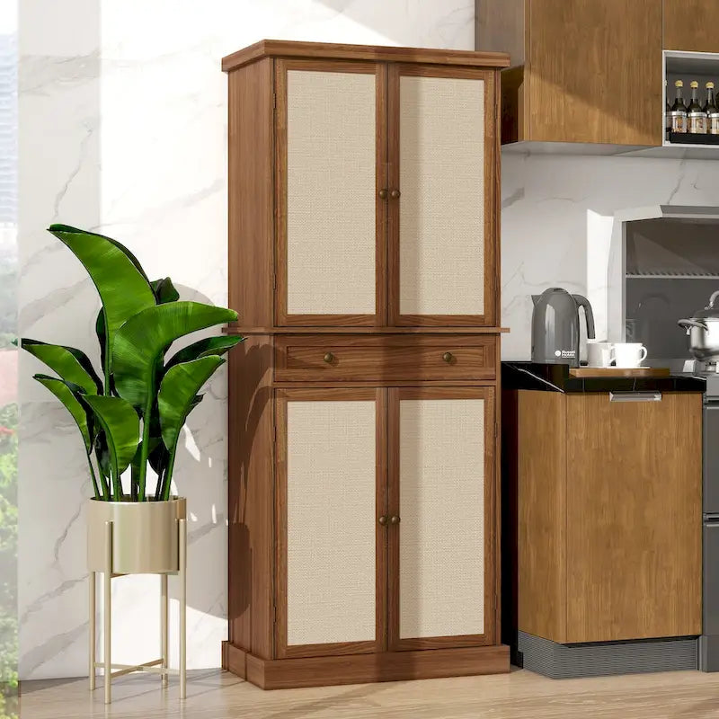 Armoire de rangement 4 portes en noyer avec tiroir et 4 étagères réglables