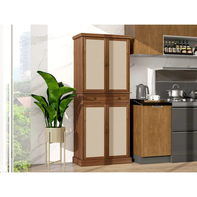 Armoire de rangement 4 portes en noyer avec tiroir et 4 étagères réglables