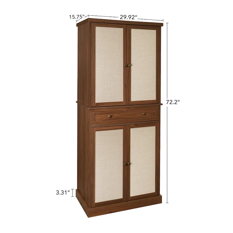 Armoire de rangement 4 portes en noyer avec tiroir et 4 étagères réglables