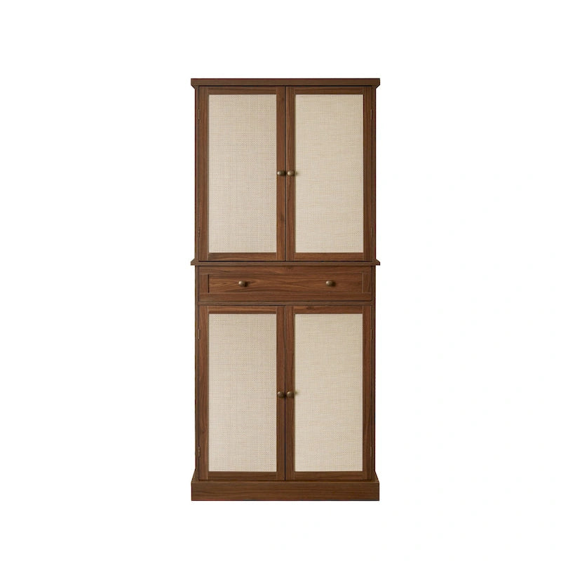 Armoire de rangement 4 portes en noyer avec tiroir et 4 étagères réglables