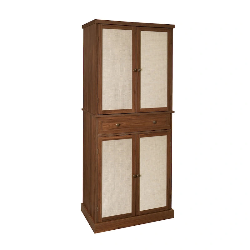 Armoire de rangement 4 portes en noyer avec tiroir et 4 étagères réglables
