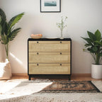 Commode à 3 tiroirs avec panneau en corde tressée, marron cerise / noir