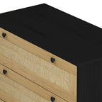 Commode à 3 tiroirs avec panneau en corde tressée, marron cerise / noir