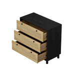 Commode à 3 tiroirs avec panneau en corde tressée, marron cerise / noir