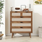 Commode de rangement à 5 tiroirs Noyer, style rotin, simple